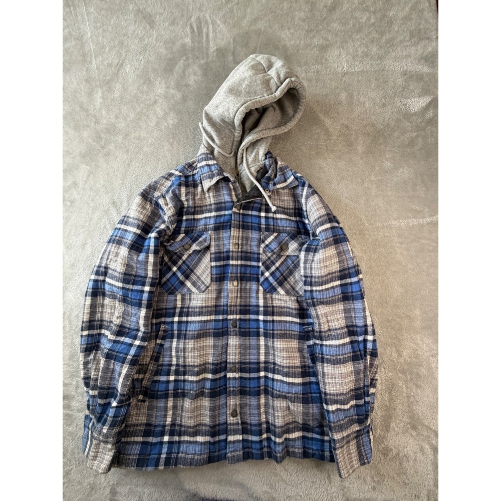 Red Head Hooded Flannel Mens L Blue Plaid Quilted Shirt Jacket 602RHF22-8021W